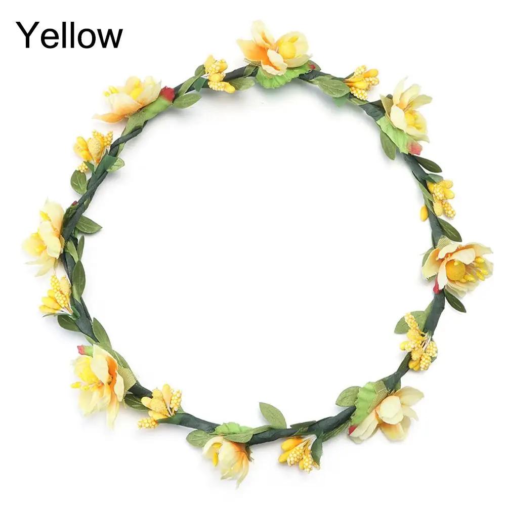 

Fashion Flower Crown Spring Bohemia Flower Crown Women Headbands Adjustable Ribbon Girls Floral Wreath Bridal Halo Headpiece жёлтый