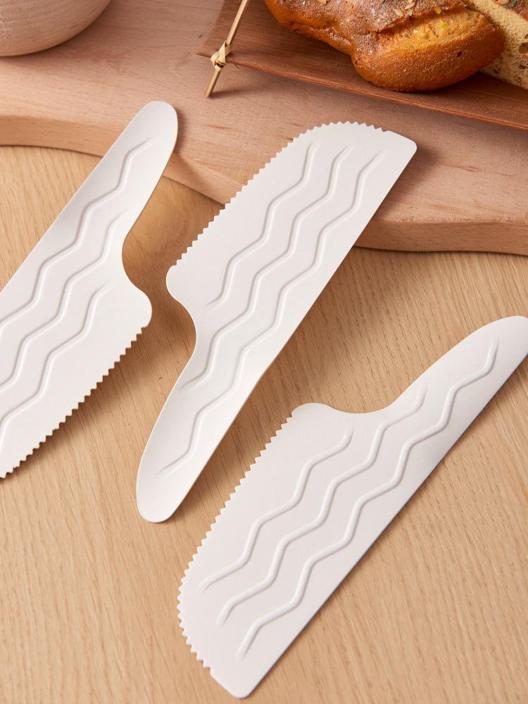 Eco-Friendly Disposable Cutlery Set: Fork, Knife, Cake Fork, Dessert Spoon, and Ice Cream Spoon.