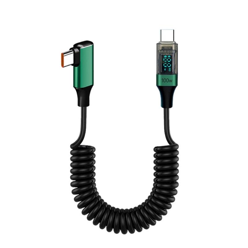 USB Typ C Federdatenkabel 90-Grad-Winkelstück PD100W Schnellladekabel mit Digitalanzeige für Laptops Tablets Telefone
