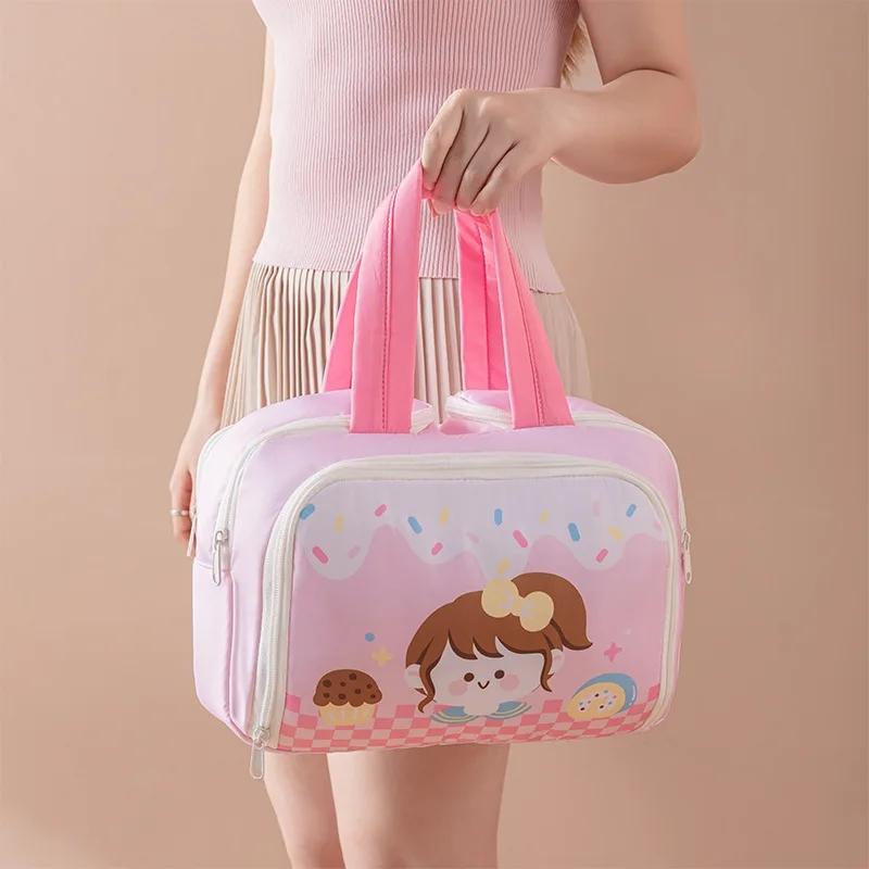 Cartoon Pattern Cute Portable Lightweight Makeup Bag Women's Travel Storage Bag Handheld Organizer Cosmetic Pouch Wash Bag