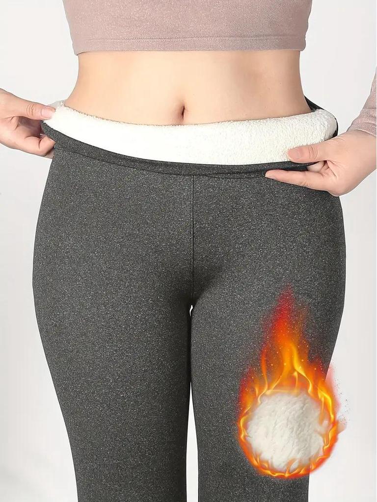 Plus Size Fleece-Lined High Waist Lamb Wool Leggings - Warm Elastic Women's Outerwear Pants