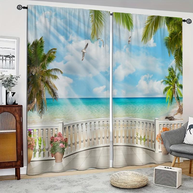 

2 шт. Голубое небо пальма пляж 3D цифровая печать занавеска домашнее украшение штанга карман занавеска для гостиной офис дом 2x50W130H(CM)&hook