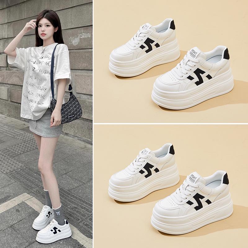 White 2025 Autumn Platform Sneakers: Sporty, Height-Enhancing 9cm Korean Leather Flatforms