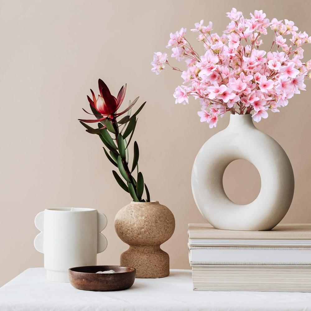 6pcs Artificial Cherry Blossom Branches Decor Fake Flowers 15.75 Inches Silk Faux Flowers Garden Table Centerpiece Decor