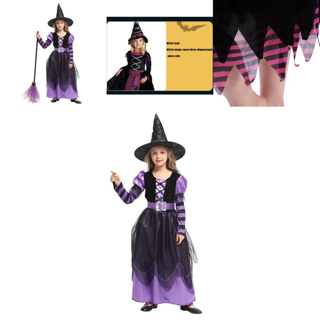Squisito Costume da Strega di Halloween per Bambini con Tessuto Setoso e Dettagli Intricati