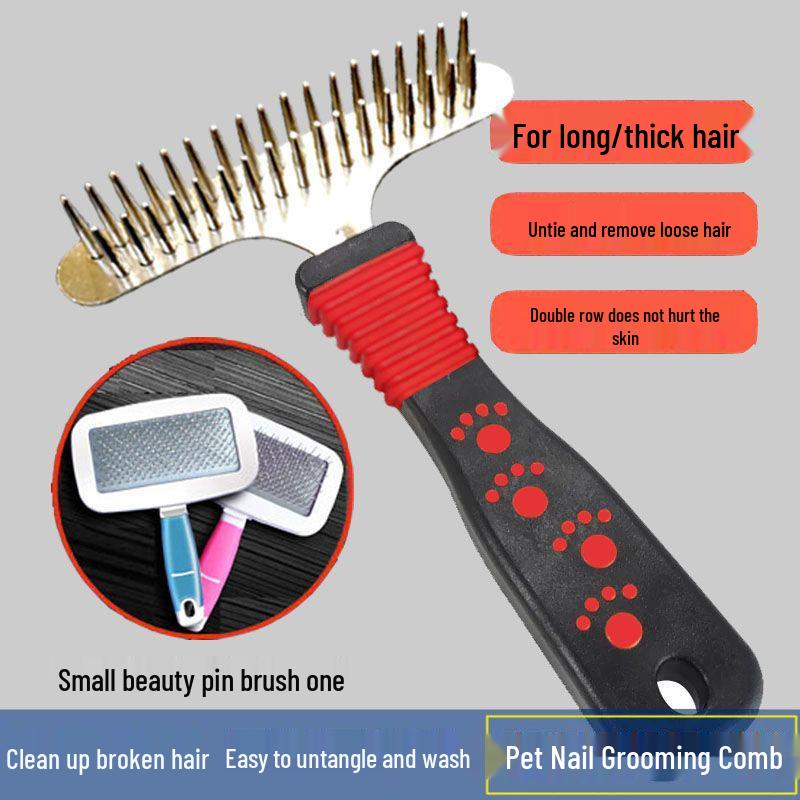 Double Row Pet Grooming Comb for Thick and Long Hair - Ideal for Large Dogs Like Golden Retrievers