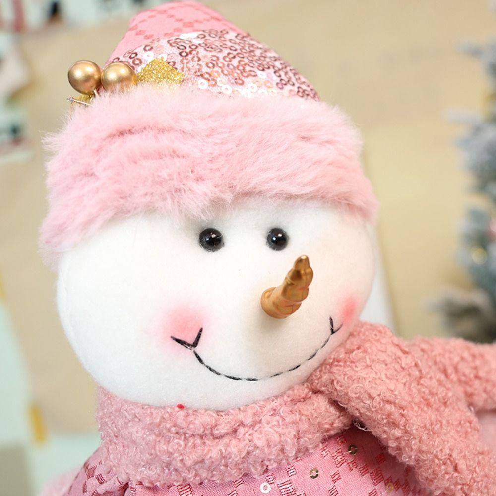 Pink Santa Claus Knitted Elk Doll Window Scene Christmas Decoration Xmas Ornament Telescopic Doll