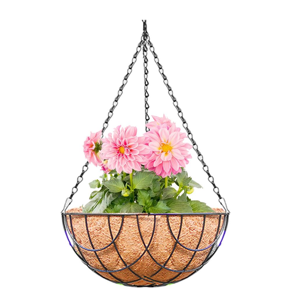 Hanging Planter Basket Metal Wire Plant Holder with Coconut for Porch Pot Hanger Garden Indoor Outdoor Plant Flower Pot Decor