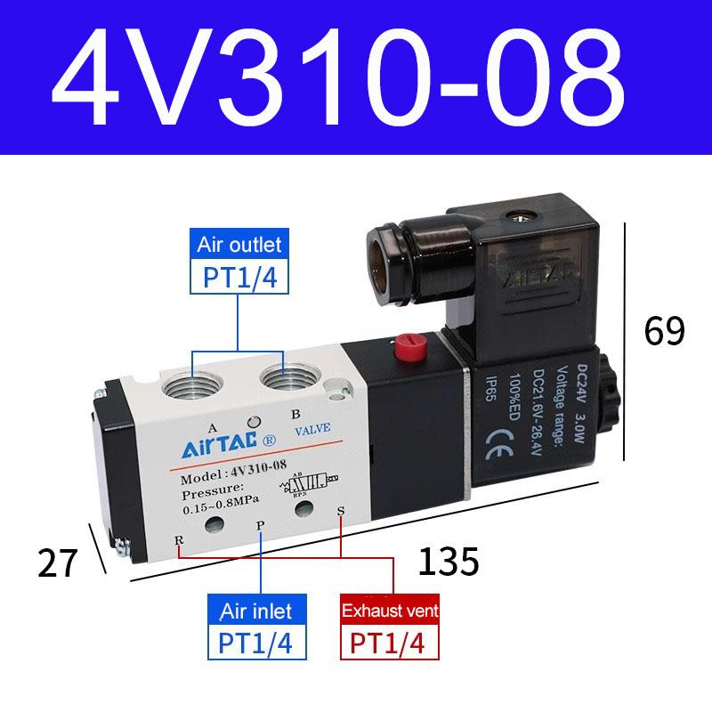AIRTAC Original Pneumatic 5/2 Way Solenoid Valve 4V110-06 4V210-08 4V310-10 4V410-15 12V 24V 110V 220V Direction Control Valve