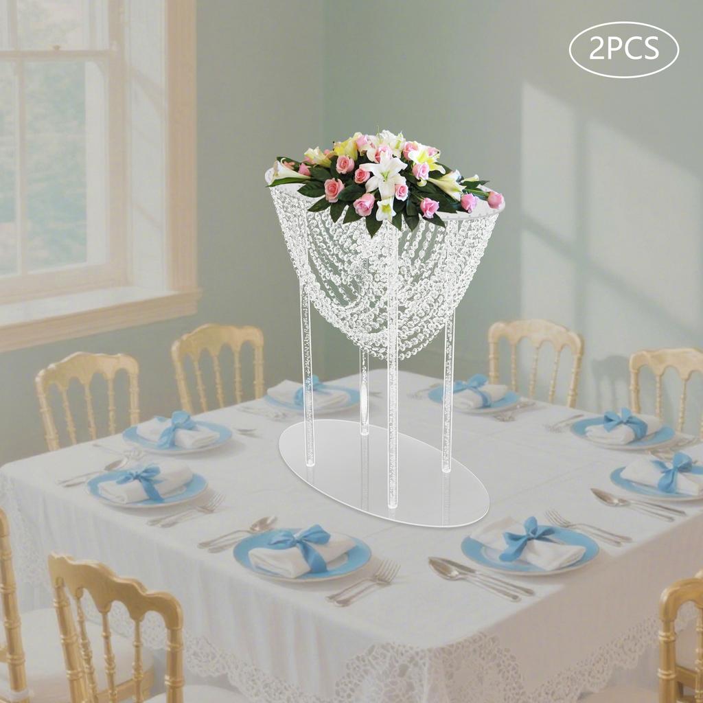 2 Pack Freestanding Acrylic Crystal Flower Stands for Wedding, Party, Event Decor - Modern Clear Flower Arrangement Display Rack