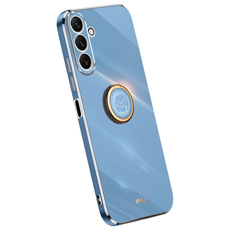 

XINLI Ring Kickstand Phone Case for Samsung Galaxy M54 5G/F54 5G Electroplated Precise Lens Cut-out TPU Cover Blue