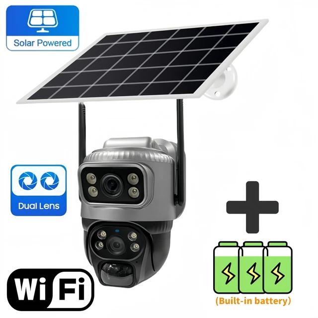 

4K 8MP Solar Dual Lens Screen 4G SIM Wifi IP CCTV Home Security Protection PTZ Surveillance Outdoor HD Smart Camera сніг