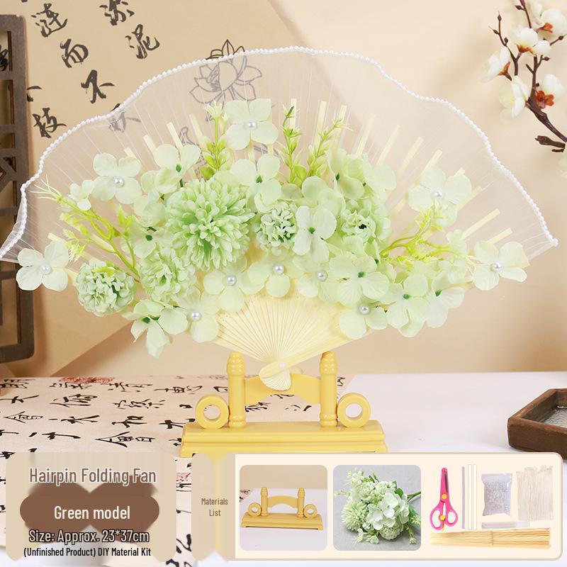 Mid-Autumn Festival Handmade Hairpin & Flower Fan Decoration Kit for Hanfu and Ma Mian Skirt - Ancient Style Photography Accessories