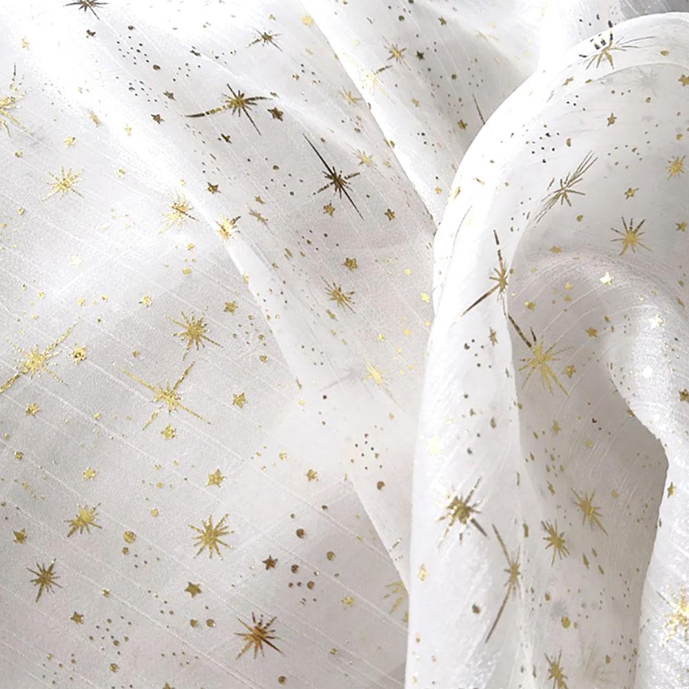 

150x50cm Glitter Golden Gilded Star Moon Organza Fabric Wrinkle Sheer Crepe Tulle DIY For Sewing Women Dresses Garment Materials 150x50cm белый