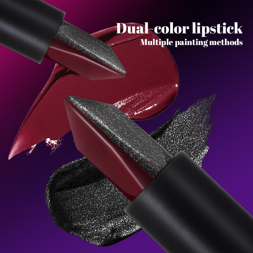 Dual Color Pearl Lipstick Red & Black Two-Tone Lipstick with Gold Shimmer Hydrating Watery Glossy Finish Long-Lasting Non-Sticky Lip Makeup
