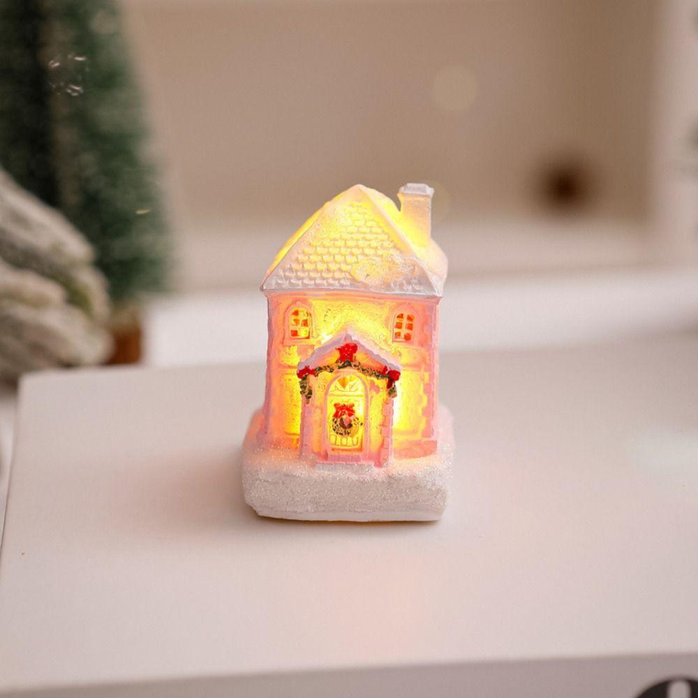 Luminous Christmas Glowing Small House Resin Christmas House Ornament  Home Xmas Decor