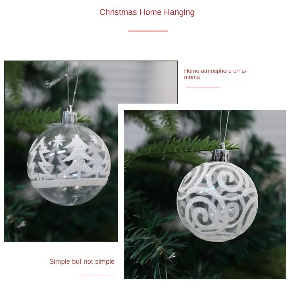 6Pcs/Box Transparent White Painted Ball Christmas Tree Ornament DIY Crafts Painted Plastic Christmas Gifts Boxes Pendant