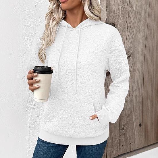 Autumn Winter Fashion Textured Jacquard Long Sleeve Hoodie for Women