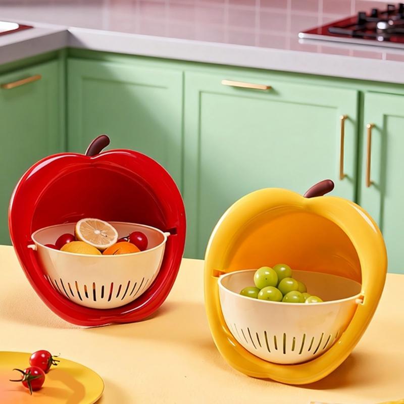 Durable PP Materials Kitchen Drainer Basket Lovely Fruit Shape Colander For Fruits Vegetables Snacks Storage And Display