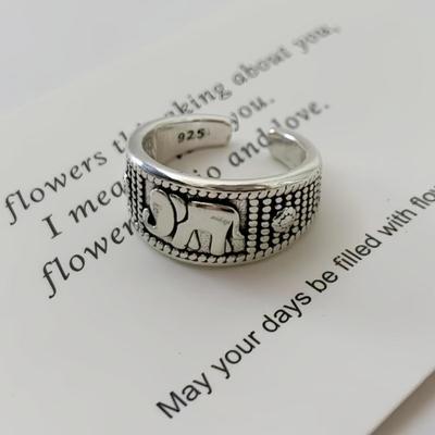 Trendy Retro Elephant Open Ring: Fashionable and Creative Animal Design