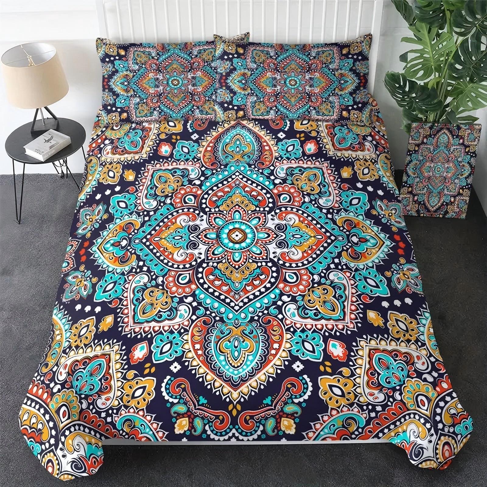 

Mandala Floral 3D Print Duvet Cover Bohemian Exotic Style Soft Comfortable For Teens Adults Ethnic Flower Quilt Cover Pillowcase 135x200cm 2pcs
