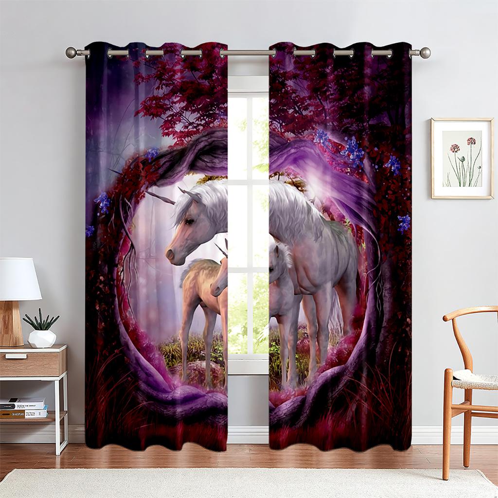 Cute Cartoon Curtains Fashion Creative Pattern Unicorn Rainbow Curtains Girls Children's Room Decorative Curtains Custom