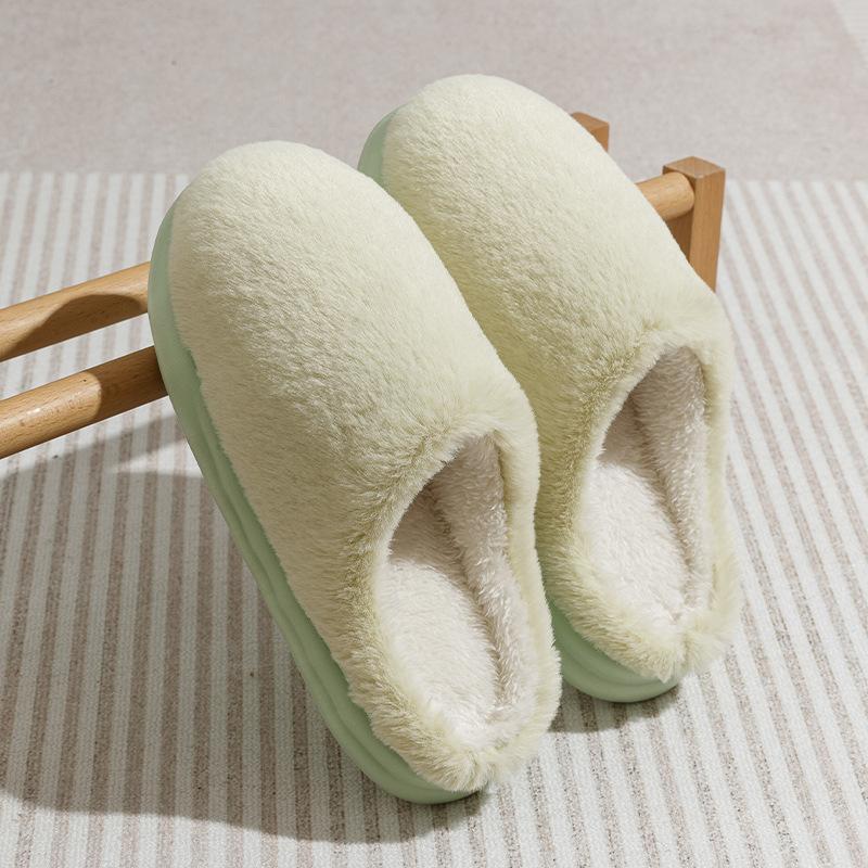 Warm and Comfortable Thickened Men's/Women's Solid Color Plush Slippers with Faux Fur Lining, Autumn and Winter Soft Sole Comfortable Home Slippers