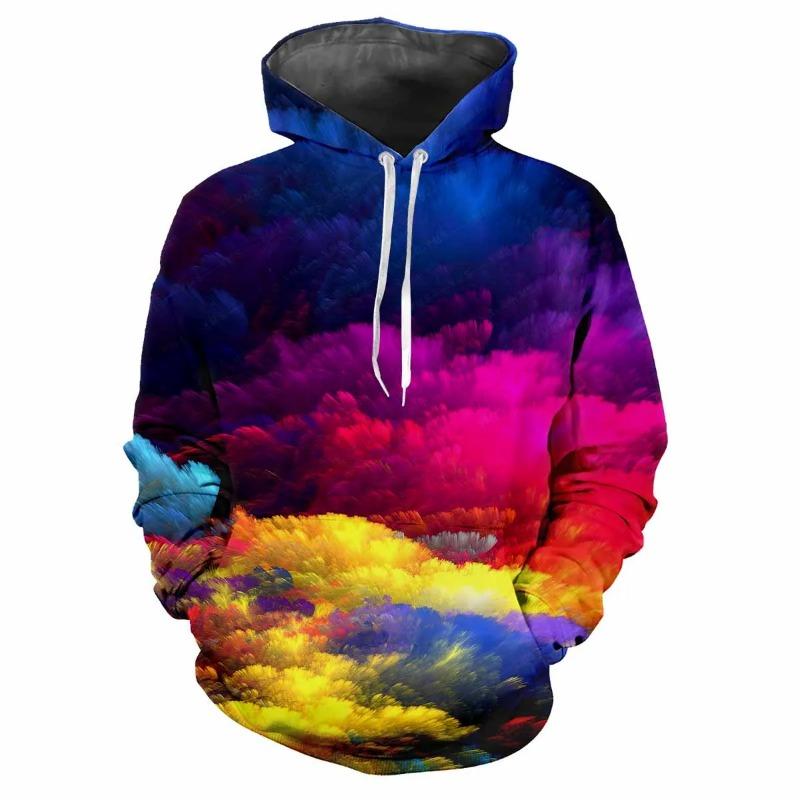 Felpa da uomo alla moda con stampa a pigmenti, abbigliamento sportivo, design casual a maniche lunghe, con cappuccio, tessuto spesso, top, felpa da uomo Harajuku da strada