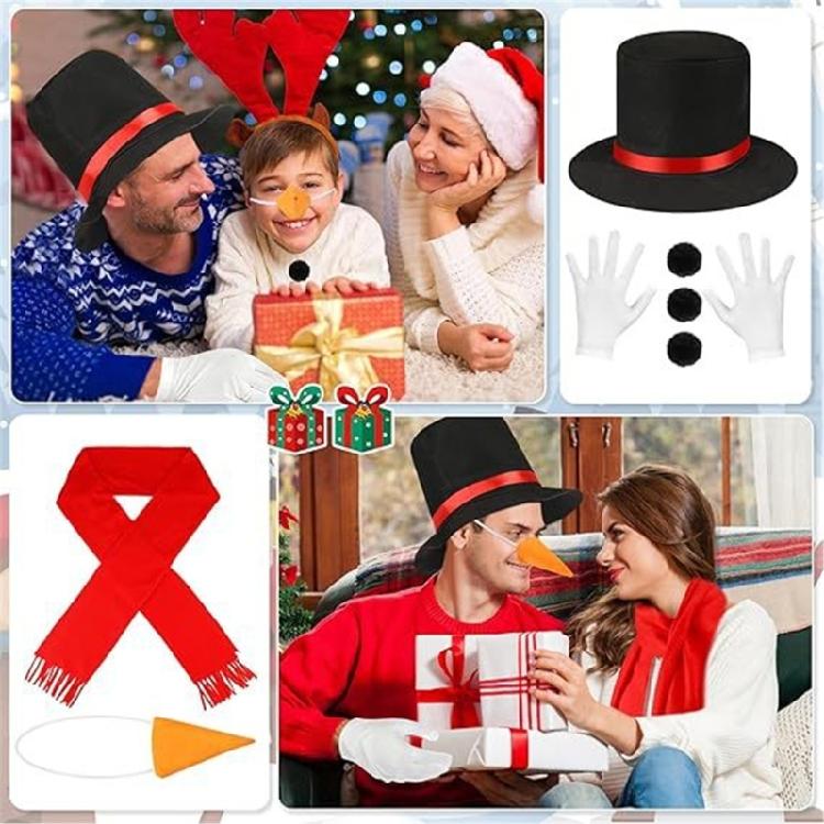 Winter Frosty Snowman Costume Christmas Play Dress Up Accessories Carrot Nose Scarf Gloves Pompoms Balls Tutu Skirt