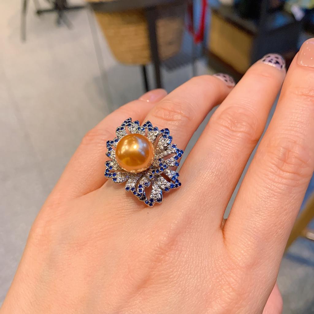 Australian Fritillary Pearl Sapphire Diamond, Stylish Ring, Adjustable Ring