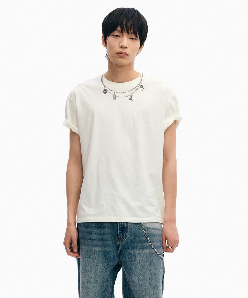 INTEMPOMOOD Necklace Print Short Sleeve_White