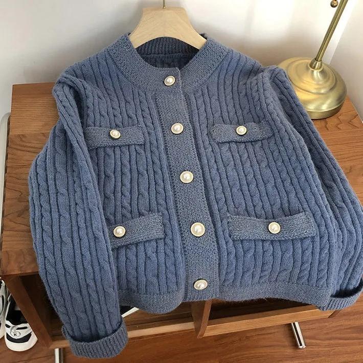 

Короткий вязаный кардиган, женский однотонный теплый пальто с жемчужными пуговицами, короткий топ, новый модный простой повседневный комьютер, весна-осень S