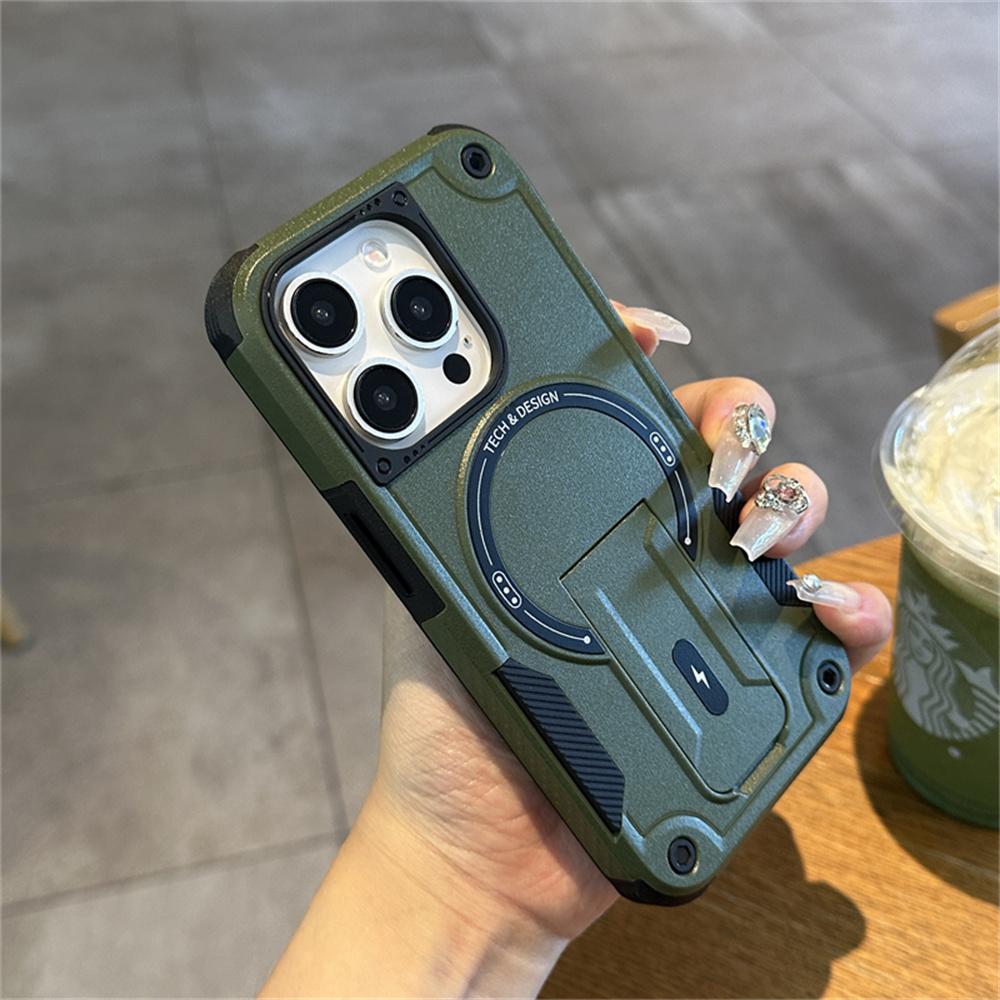 Military Hard Matte Defender Shockproof for Magsafe Case For iPhone 16 15 14 13 12 11 Pro Max Plus Luxury Magnetic Stand Cover