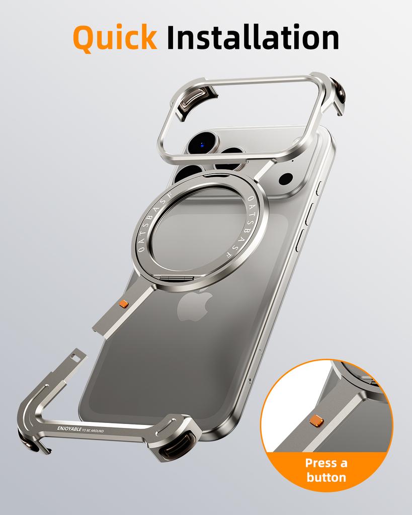 Eary Z Case for iPhone 17 Pro Max Air Phone Case Frameless 360°Rotation Magnetic Stand for Magsafe Shockproof Protective Cover