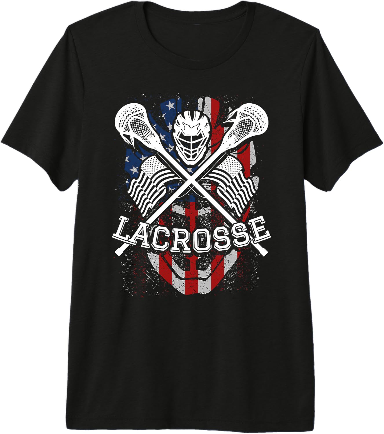 Lacrosse Helmet and Sticks, American Flag Funny Gift Premium Tri-Blend Unisex T-Shirt L