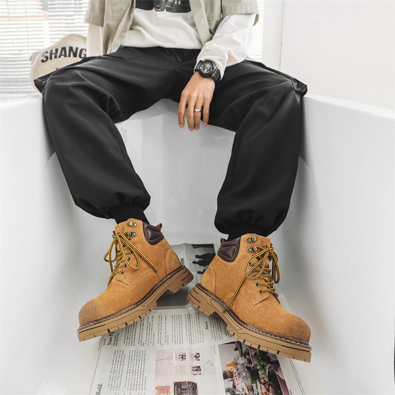 Martin boots leather autumn and winter new high-top rhubarb boots casual boots medium help raw boots tide