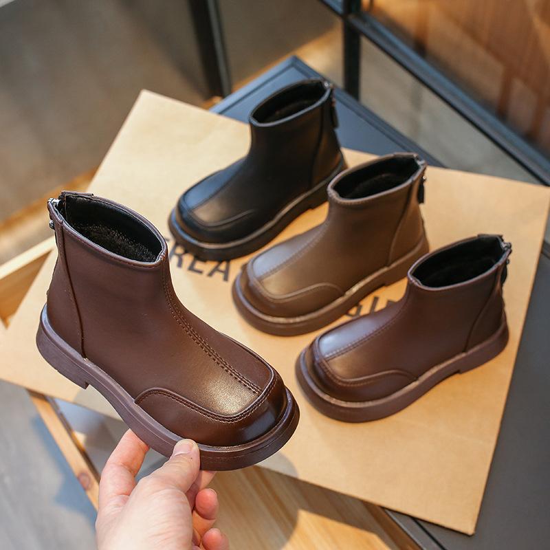 Girls boots children's short boots new autumn leather boots princess catwalk girls shoes soft-soled baby leather shoes