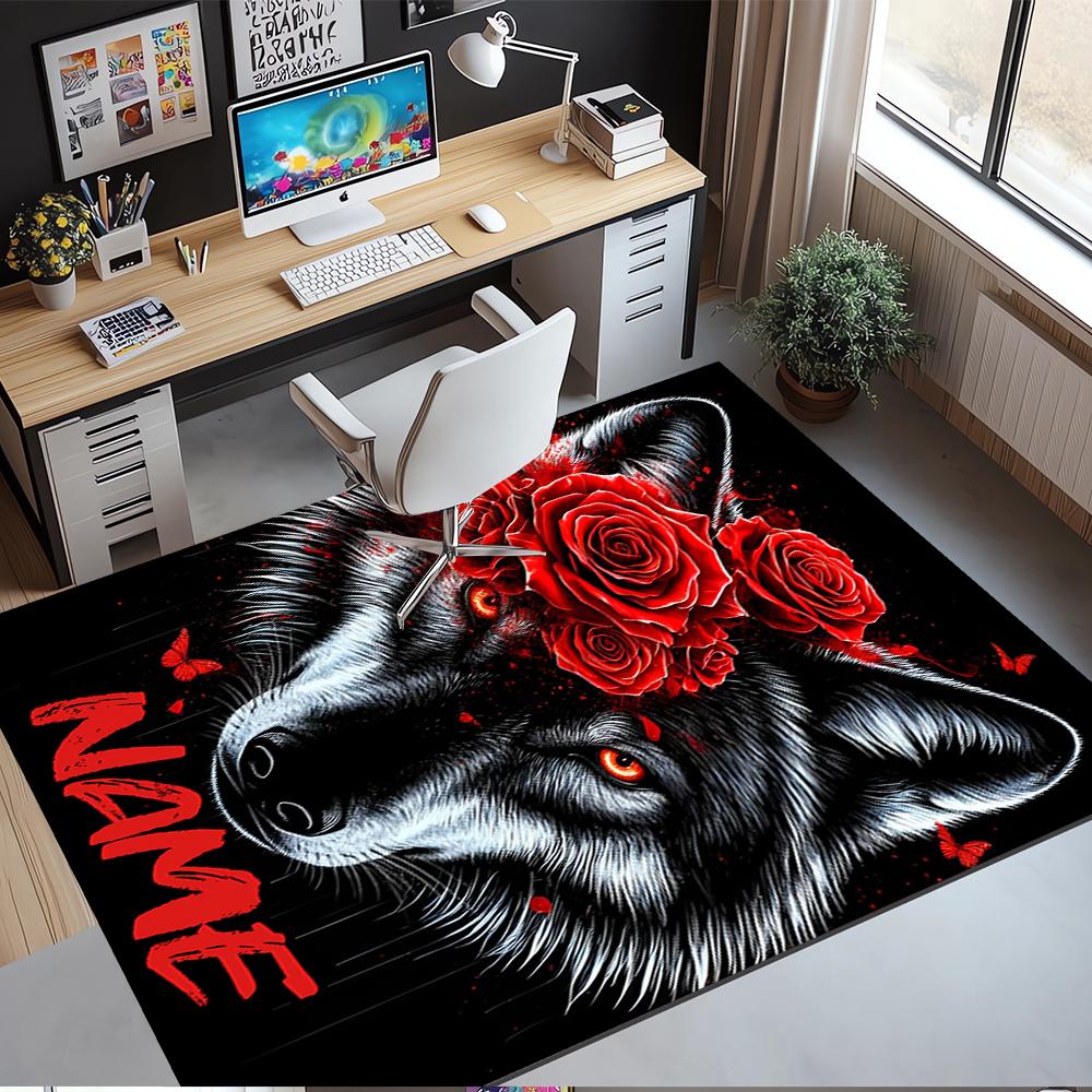 Custom Name Wolf Printed Carpet,Rug for Office Chair Living Room Bedroom Kitchen Room Decor Gifts.