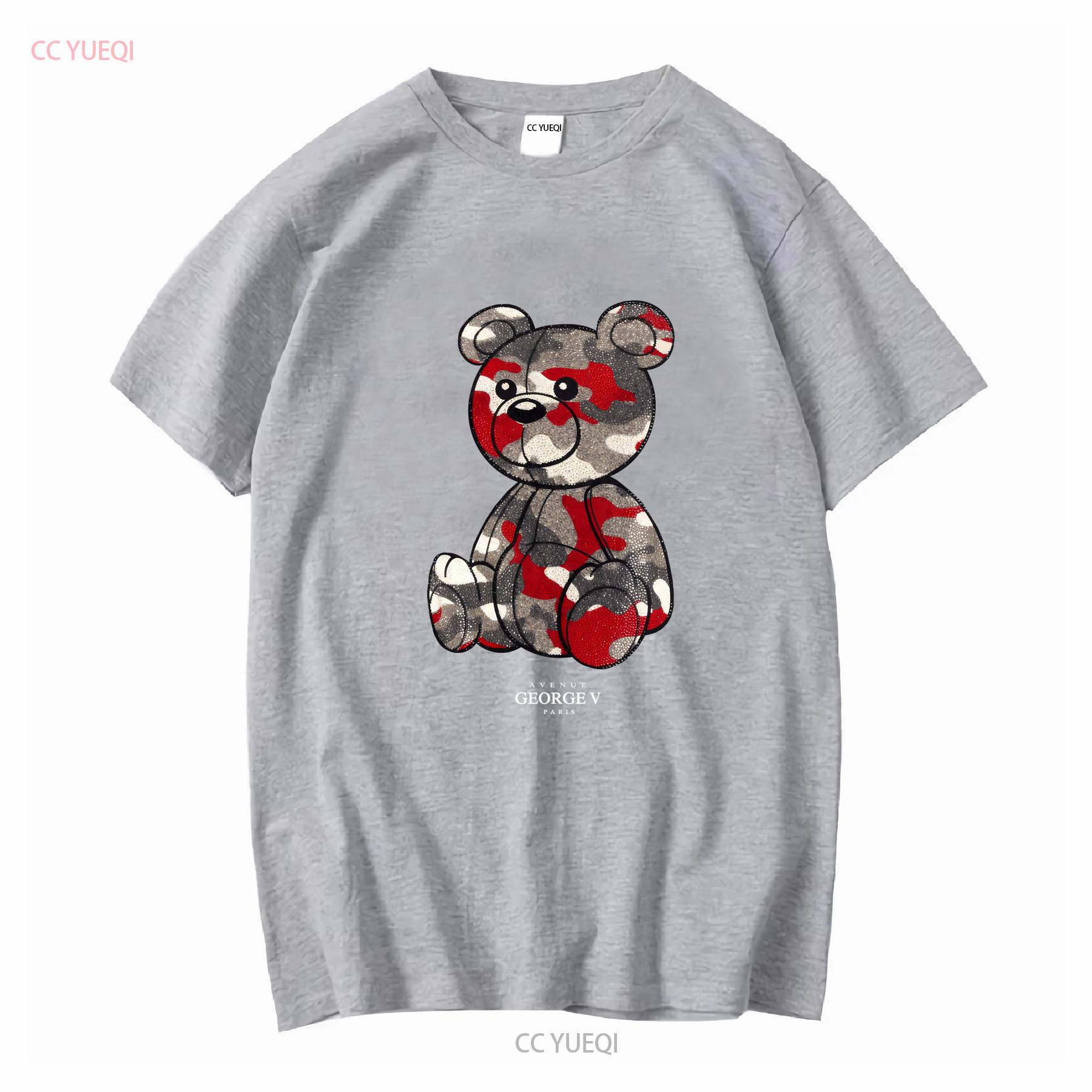 ZheXiong TEE Heren AVENUE GEORGE V PARIS Teddybeer Camo T-shirt vintage Gewassen grafisch Licht Zacht mode Comfortabel S