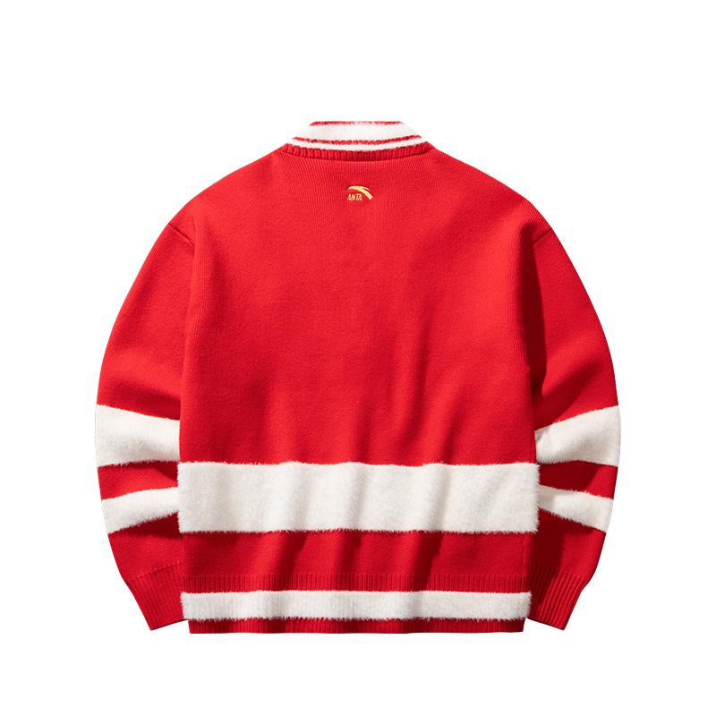 Anta Good Things Happen Series Casual Loose Long Sleeve Knit Sweater Women tops Deep-Red 162518739-1