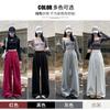 White Gray Sweatpants Women's Spring and Autumn New Straight Sweatpants Fleece Small Casual Wide-leg Pants