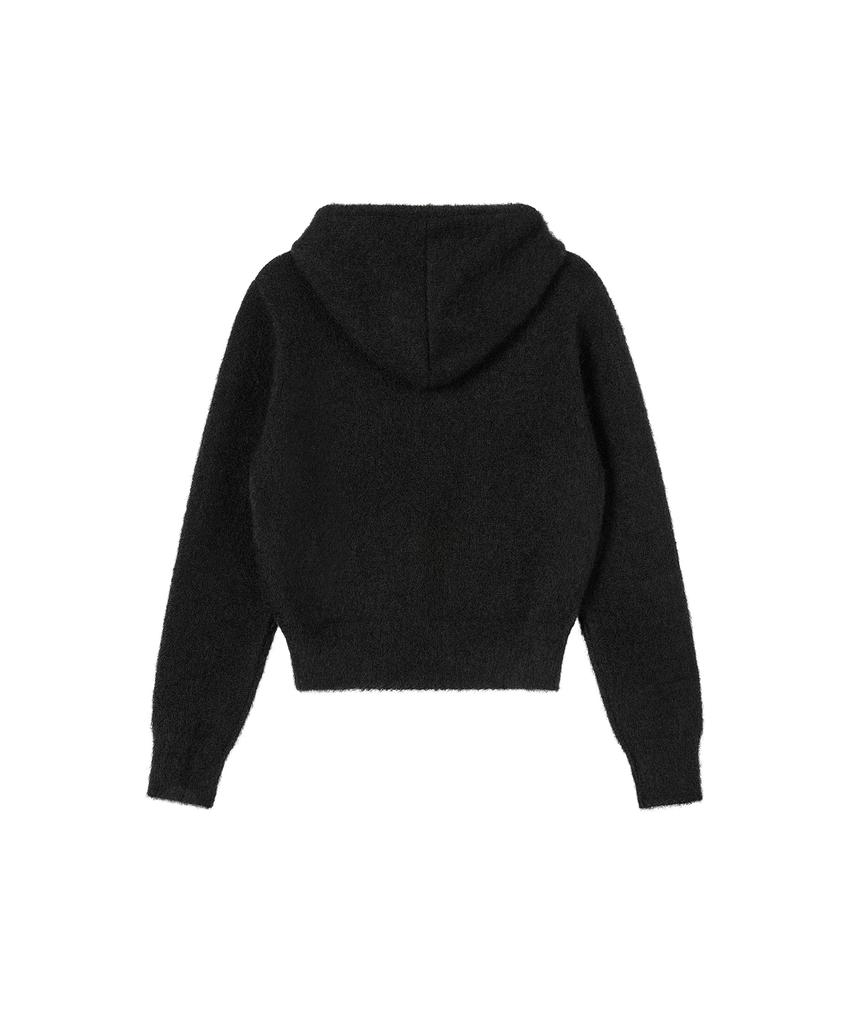 REST&RECREATION Hairy Knit Hood Zip-Up - Black