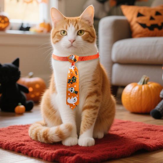Halloween Dog Tie Collar Pets Pumpkin Ghost Necktie Adjustable Necktie Collar for Cat Doggy Festive Holiday Dress-up Accessories