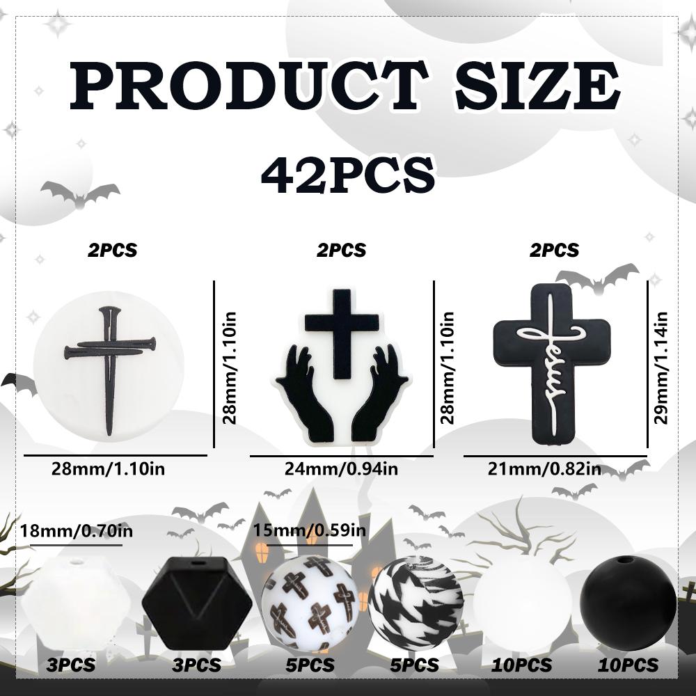 

42PCS black cross series silicone bead set, perfect for DIY handmade crafts such as keychains, necklaces, bracelets, etc