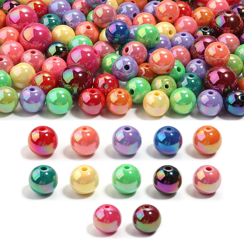 20-200pcs/lot 6-16mm Plated UV Colored Acrylic Ball Beads Loose Spacer Round Bead For DIY Phone Chain Bracelet Jewelry Accessory