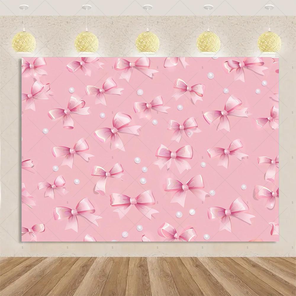 Pink Bow Tie Background Banner Girls Birthday Party Decorations Balloon Flower Photography Backdrop Supplies Photo Shoot Props