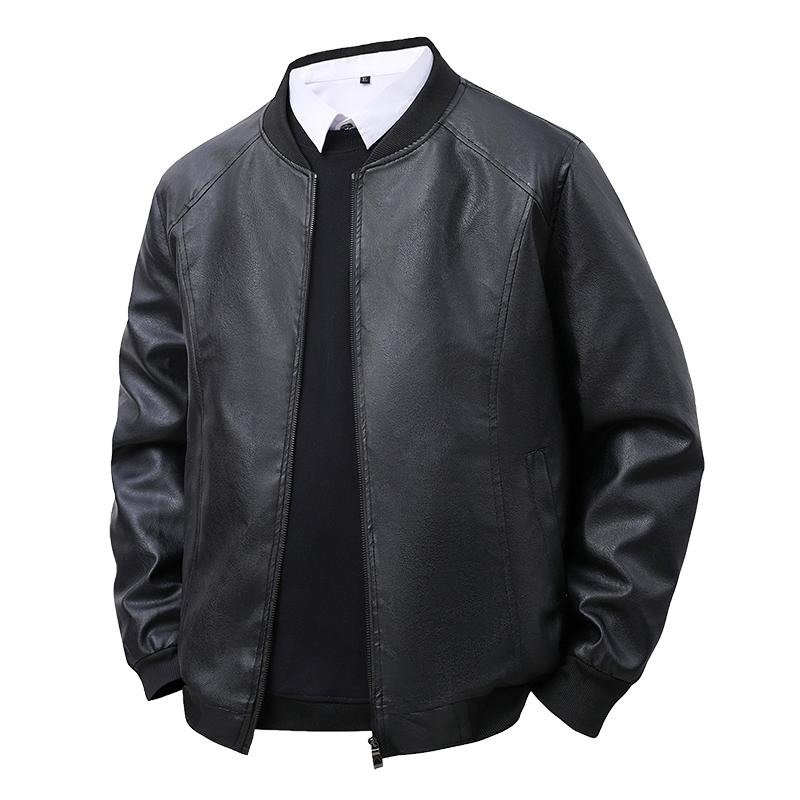 New Men's Spring Leather Jacket Solid Color Windproof Casual Jacket