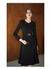 Women's 2024 High-End Black Trench Coat Style Suit Dress with Waist-Cinch & Flared Skirt