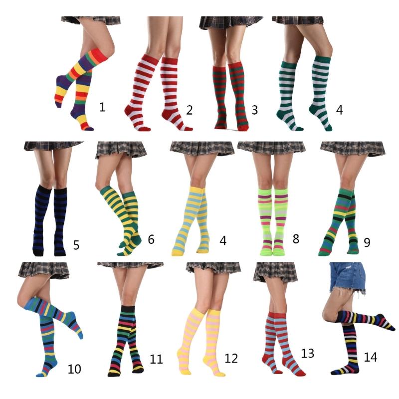 High Striped Socks Sweet Cute Striped Tube Sock Women Colorful Knee High Socks Long Tube Sports Socks for Women Girls