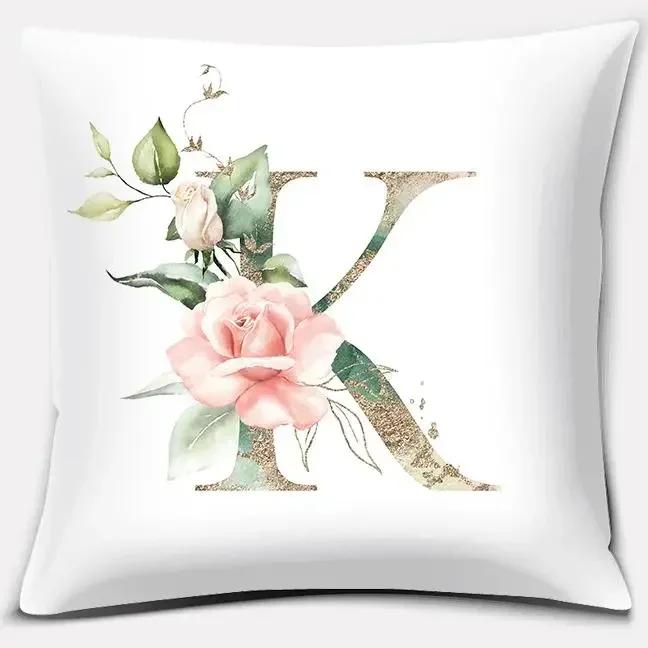 Green Flower Letter Series Pillow Gift Home Office Decoration  Bedroom Sofa Car Cushion Cover Case